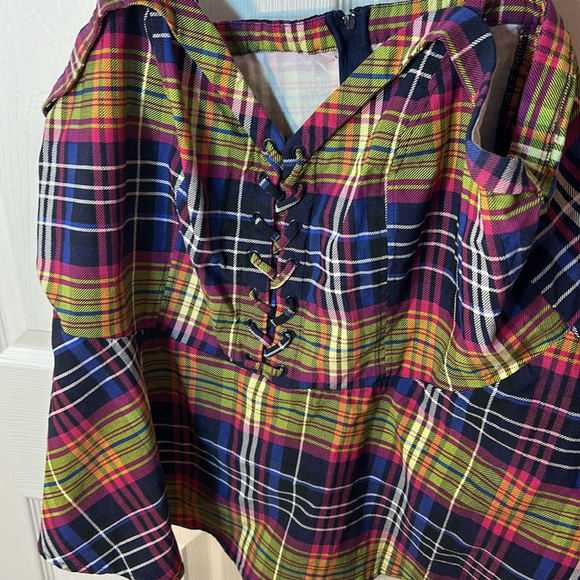 Torrid baby doll, Plaid vibrant Multicolor Women's Top with shoelace detail 3X - Picture 9 of 11